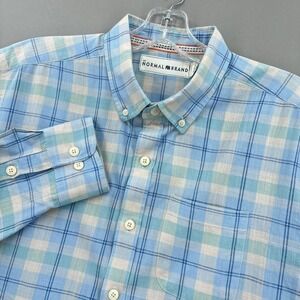 The Normal Brand Shirt Mens Large Blue Plaid Button Down Cotton Long Sleeve